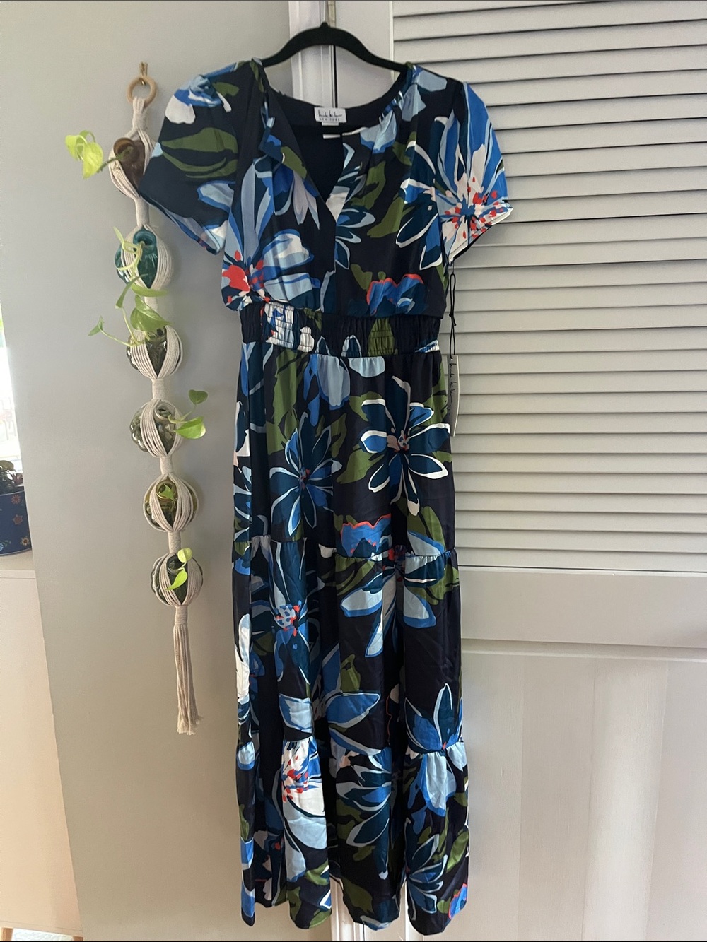 Nicole Miller Navy Floral Maxi Dress with Blue and Green Accents